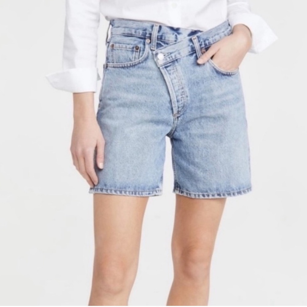 AGOLDE criss cross denim shorts